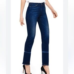 Women's AYR The Aloe High Waist Straight Leg Dark Blue Denim Jeans Size 25